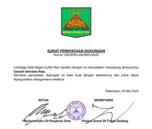 Menggema dari Tanah Melayu: LAN Riau Daratan Resmi Dukung Pembentukan Daerah Istimewa Riau
