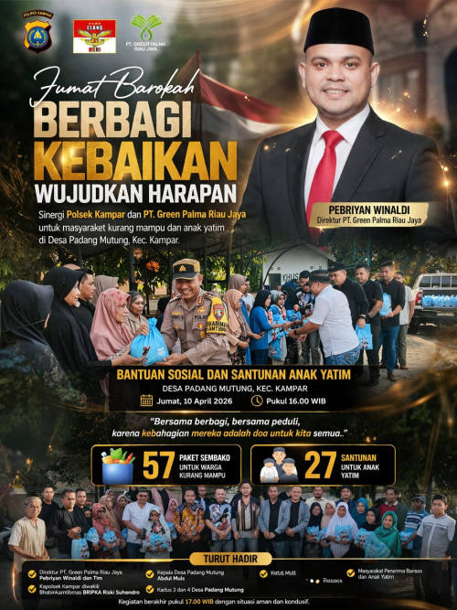 Jumat Barokah Menyentuh Hati: Polsek Kampar & PT Green Palma Riau Jaya Hadirkan Senyum untuk Warga dan Anak Yatim