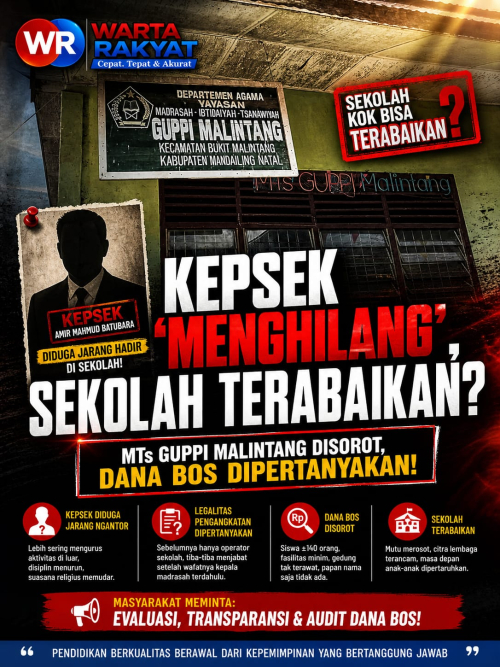 Kepsek  Menghilang Sekolah Terabaikan? MTs GUPPI Malintang Disorot, Dana BOS Dipertanyakan!