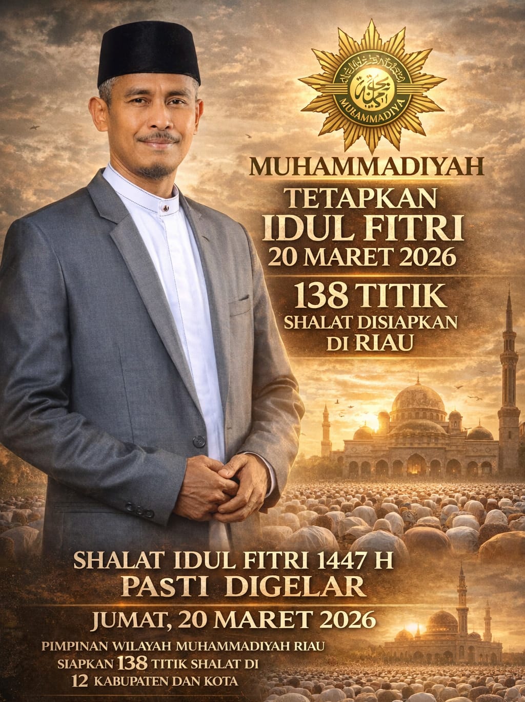 PW Muhammadiyah Riau Pastikan Pelaksanaan Shalat Idul Fitri 1447 H Pada Jum'at 20 Maret 2026, Berikut Update 138 Lokasi di 12 Kabupaten dan Kota