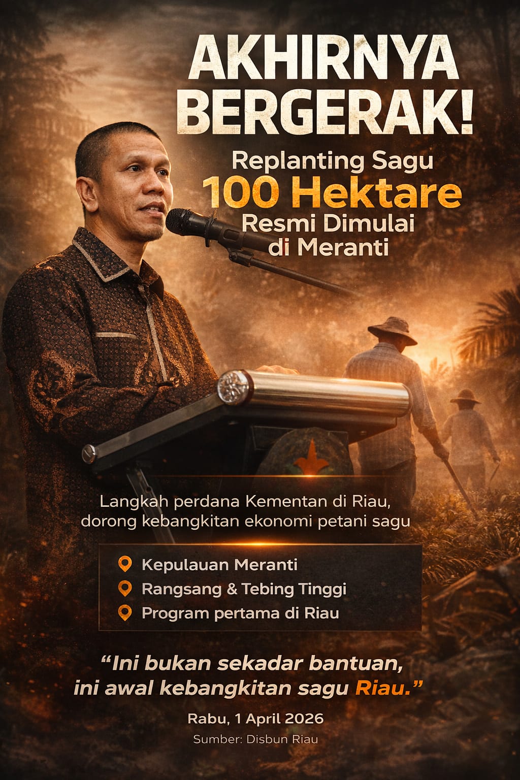 Akhirnya Bergerak! Riau Pecah Kebuntuan, Kementan Turunkan Replanting Sagu 100 Hektare di Meranti