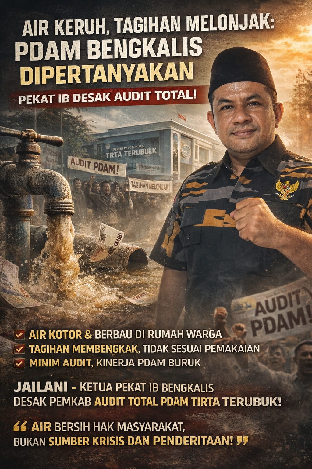 Air Keruh, Tagihan Melonjak: PDAM Bengkalis Dipertanyakan, PEKAT IB Desak Audit Total!