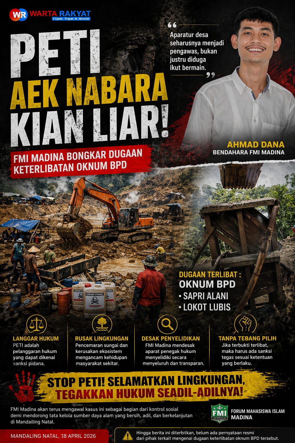 FMI Madina Soroti PETI Aek Nabara, Dugaan Oknum BPD Terlibat, Desak Penegakan Hukum Tegas