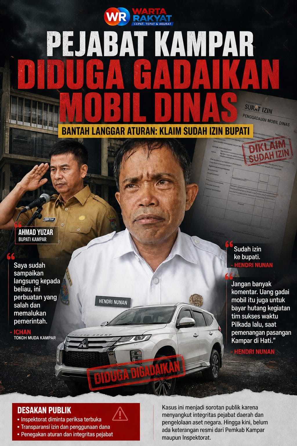 Pejabat Kampar Diduga Gadaikan Mobil Dinas, Bantah Langgar Aturan: Klaim Sudah Izin Bupati