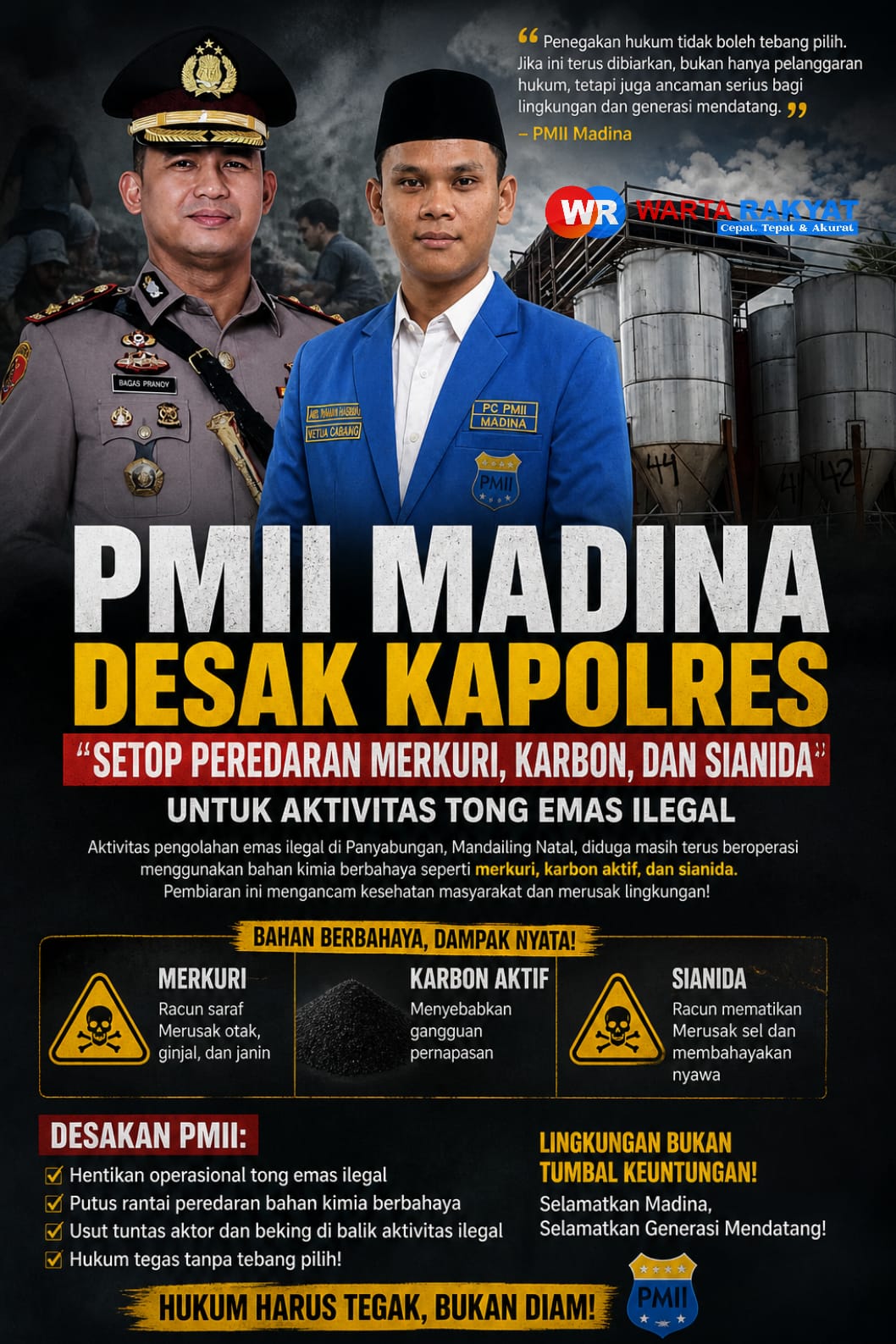 PMII Madina Desak Kapolres Setop Peredaran Merkuri, Karbon, dan Sianida untuk Aktivitas Tong Emas Ilegal
