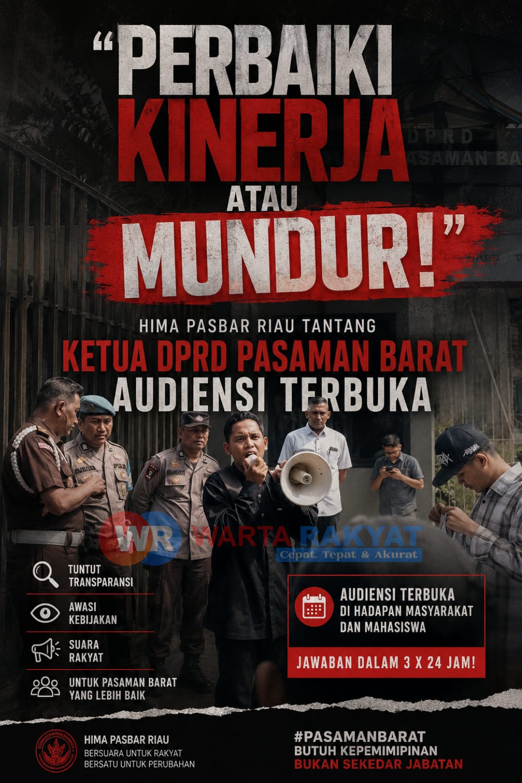 Perbaiki Kinerja atau Mundur! Hima Pasbar Riau Tantang Ketua DPRD Pasaman Barat Audiensi Terbuka